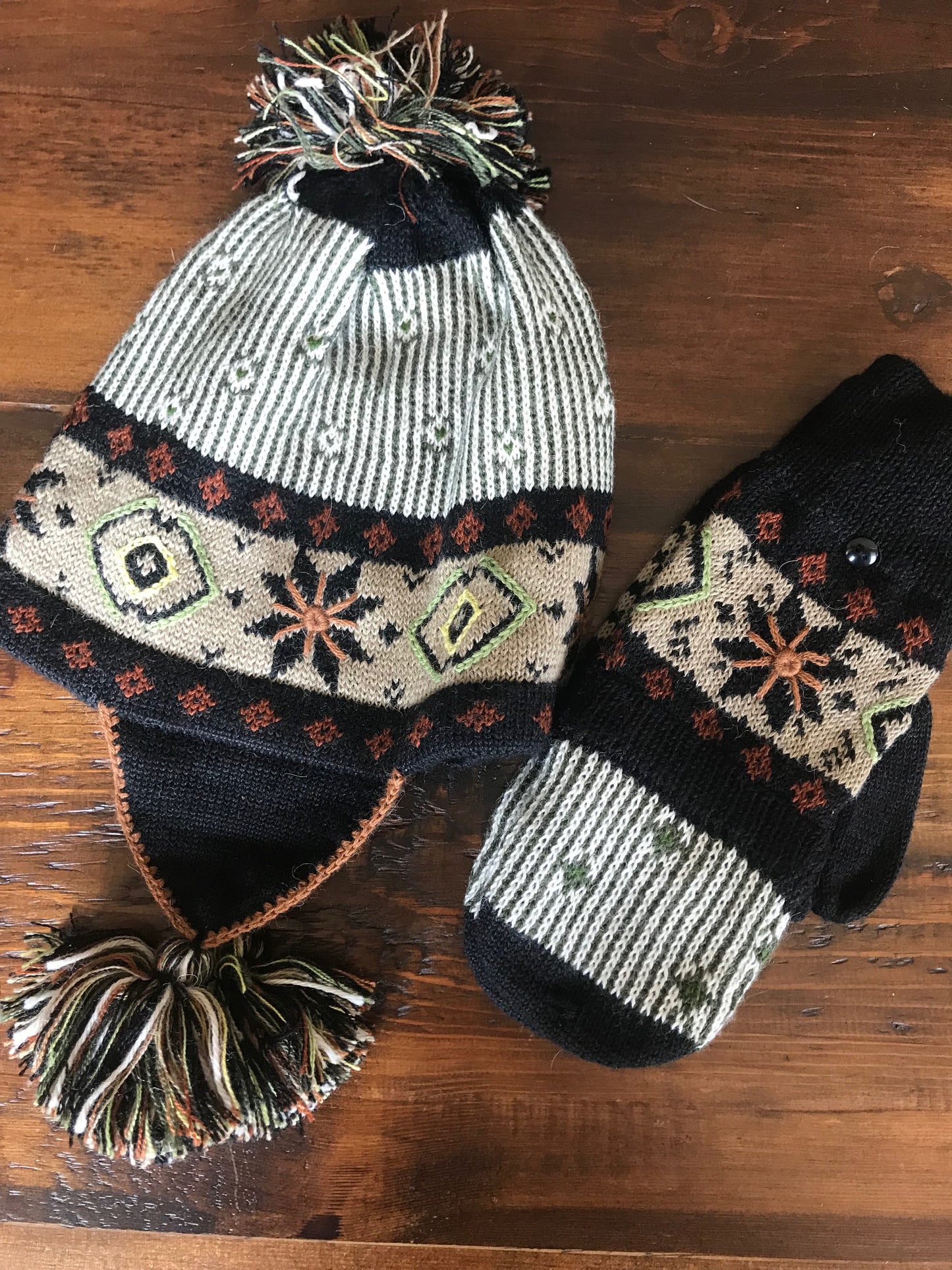 Hat-Maccaccino Chullo with Ear Flaps and Pom Pom Tassels