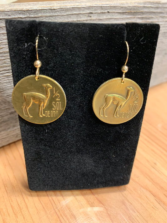 Antique, Polished Brass Vicuna Earrings